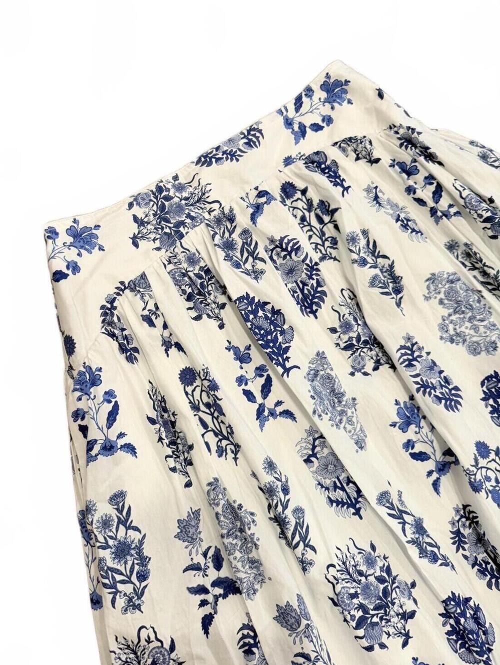 PARKER Blue Floral Print Smocked Waist Midi Skirt Size M - Picture 6 of 10
